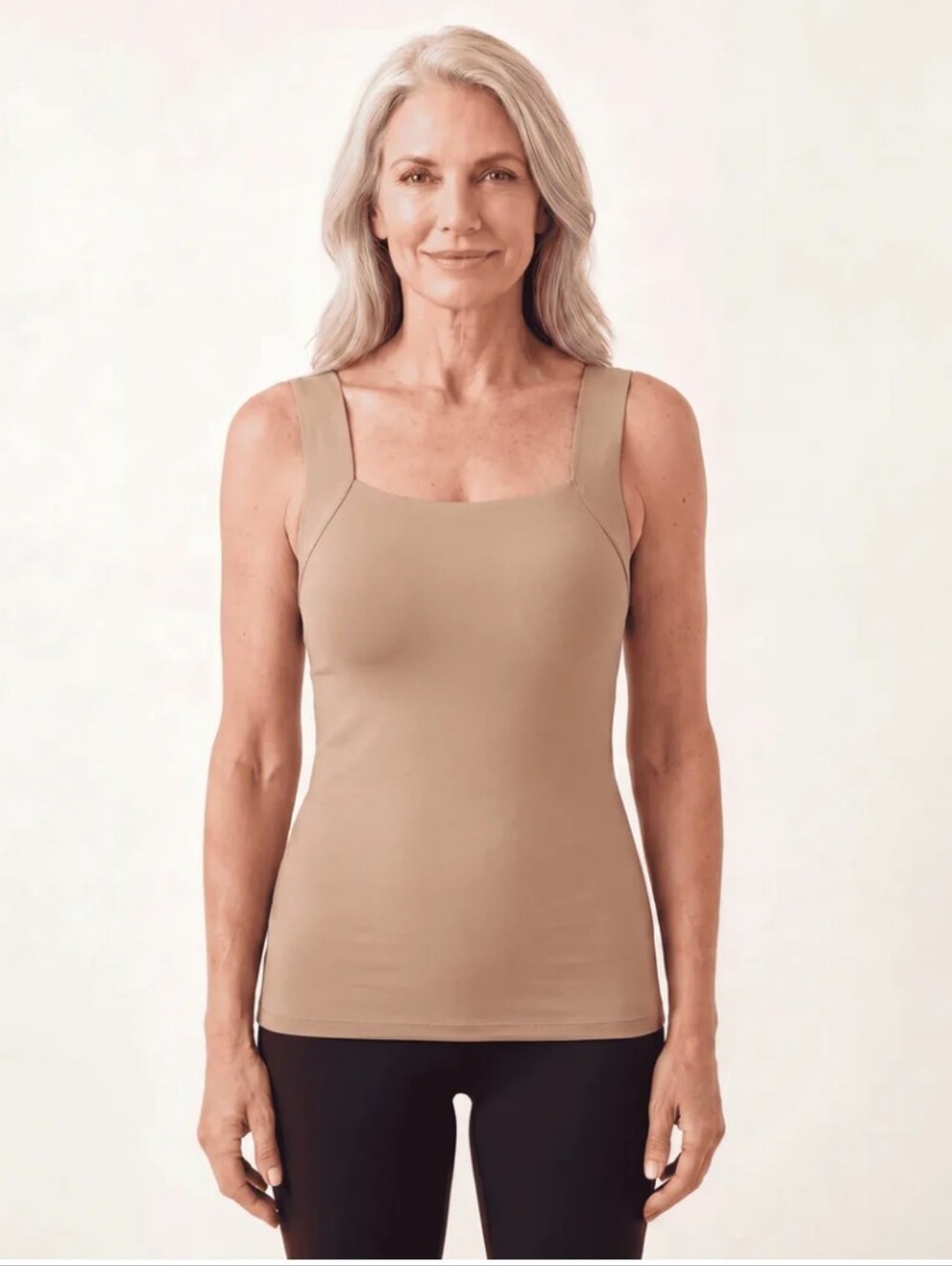 Everyday Square Neck Tank Top We With Built-in Bra in Beige